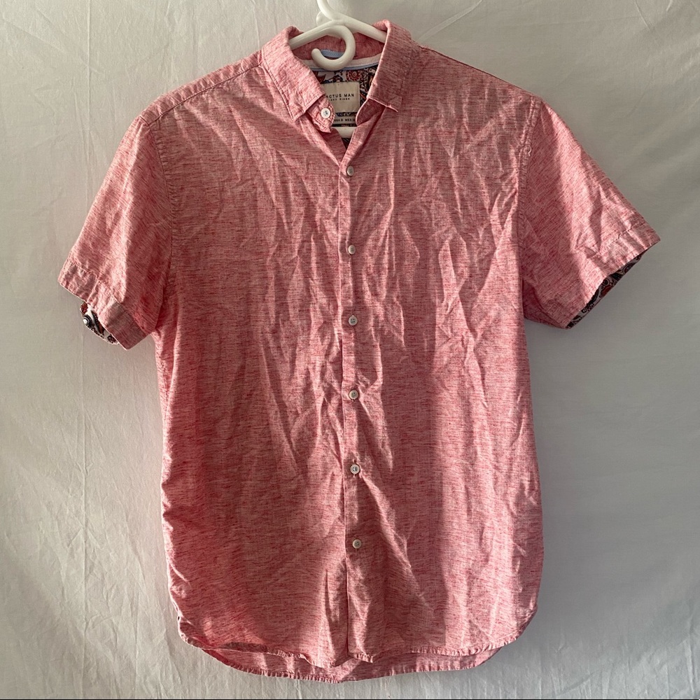 Cactus Man Ricky Singh Short Sleeve Button Down Shirt - Light Red - Sz Small